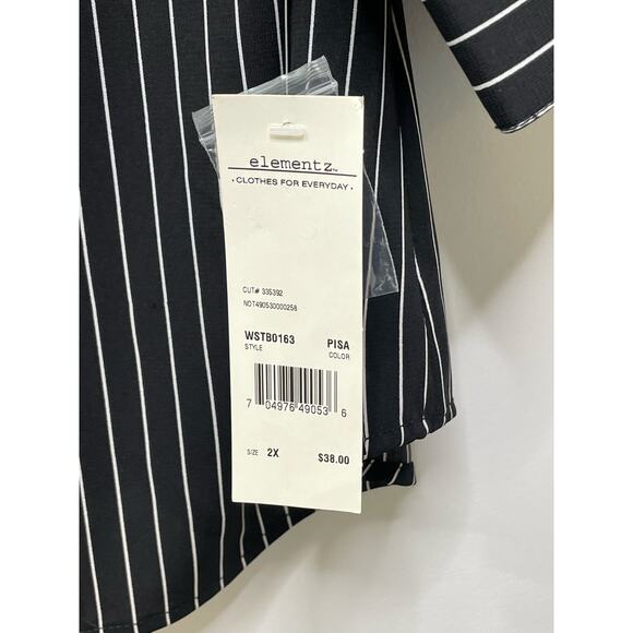 Elementz Stretch High Low Button Front Shirt Striped Black Women's Size 2X NWT - Picture 3 of 10